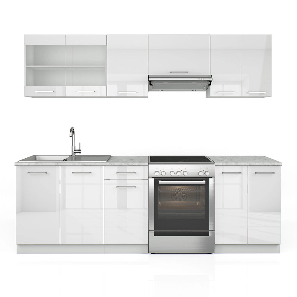 Vicco Cucina componibile Bianco lucido 240 cm , PL Marmo