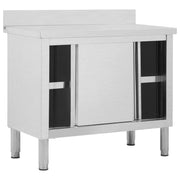 Tavolo da lavoro con ante scorrevoli mobiletto portaoggetti da cucina mobiletto portaoggetti per ristoranti/hotel/mense 100 cm acciaio inox 02_0001898