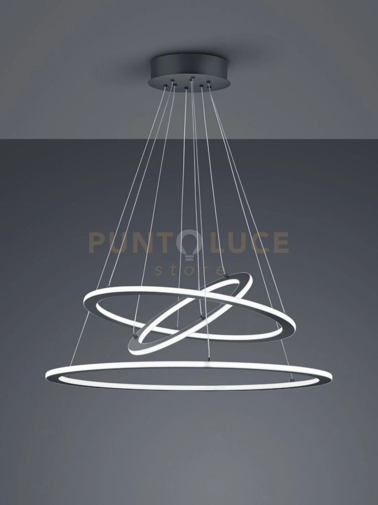 DURBAN SOSPENSIONE LED 75W  8900lm, 3000KTRIPLO ANELLO ANTRACITE INTENSITA' REGOLABILE A SCATTO D. 80CM