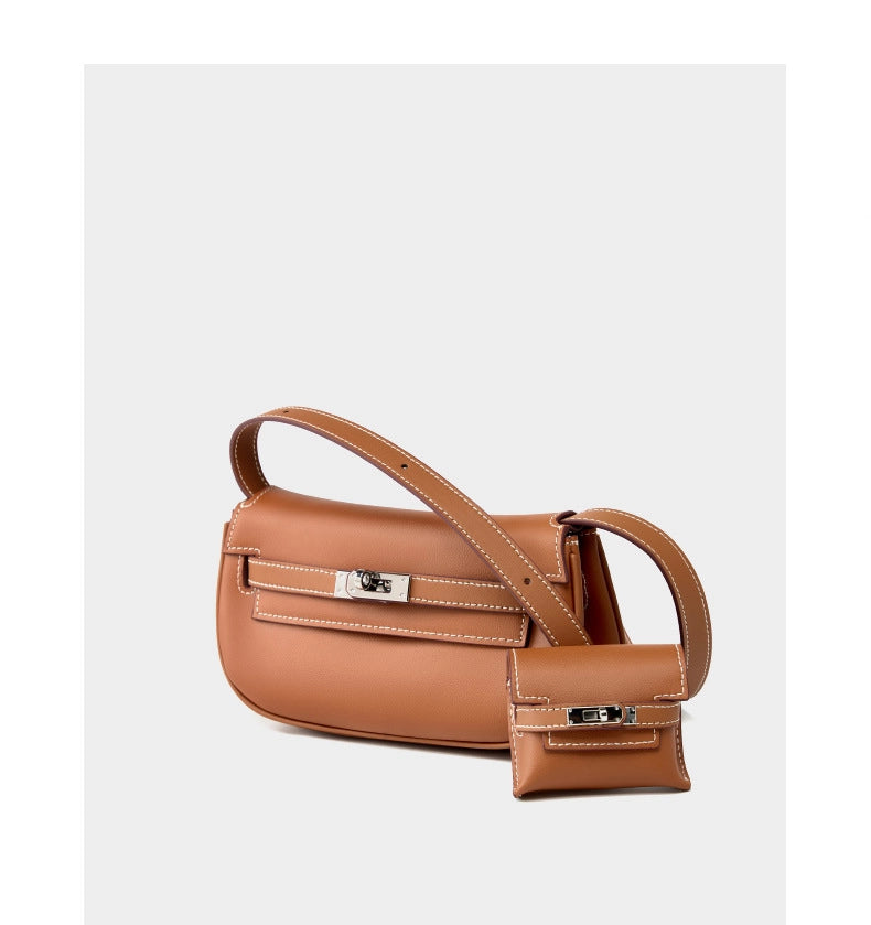 Borsa a tracolla da donna in vera pelle, borsa da sera marrone