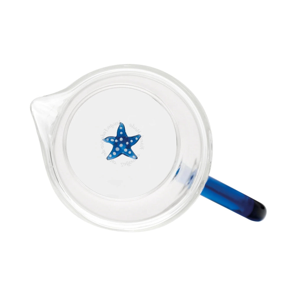 Zafferano Caraffa alta Teca Mare in vetro borosilicato soffiato a mano, decoro Stella marina, design elegante per bevande e tavola, alta resistenza