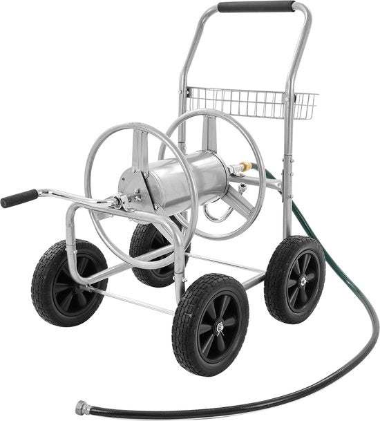 Slanghaspelwagen - Costruzione in Acciaio Robusta - Grande Capacità - Rivestimento Antiruggine e Fissioni in Ottone - Con Manopola Antiscivolo e Quattro Ruote in PU - Per l'irrigazione dei Giardini - Senza Slang