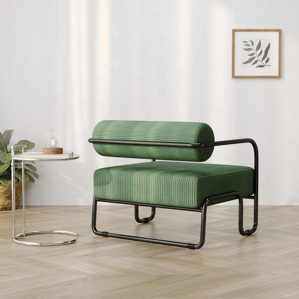 POLTRONA Lounge 68,5x73x70,5 cm in Corduroy Verde con struttura in metallo nero