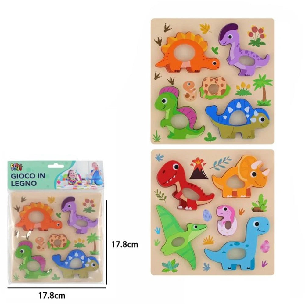 Trade Shop - Puzzle A Incastro Tema Dinosauri Gioco In Legno Per Bambini Educativo 2 Modelli 32344 -