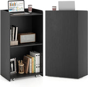 COSTWAY Podio per Conferenza, Leggio in Legno Massello con 2 Ripiani e Ruote Universali e Bloccabili, Podio in Piedi per Chiesa, Ufficio e Scuola, 57,5 x 37 x 105 cm (Nero)