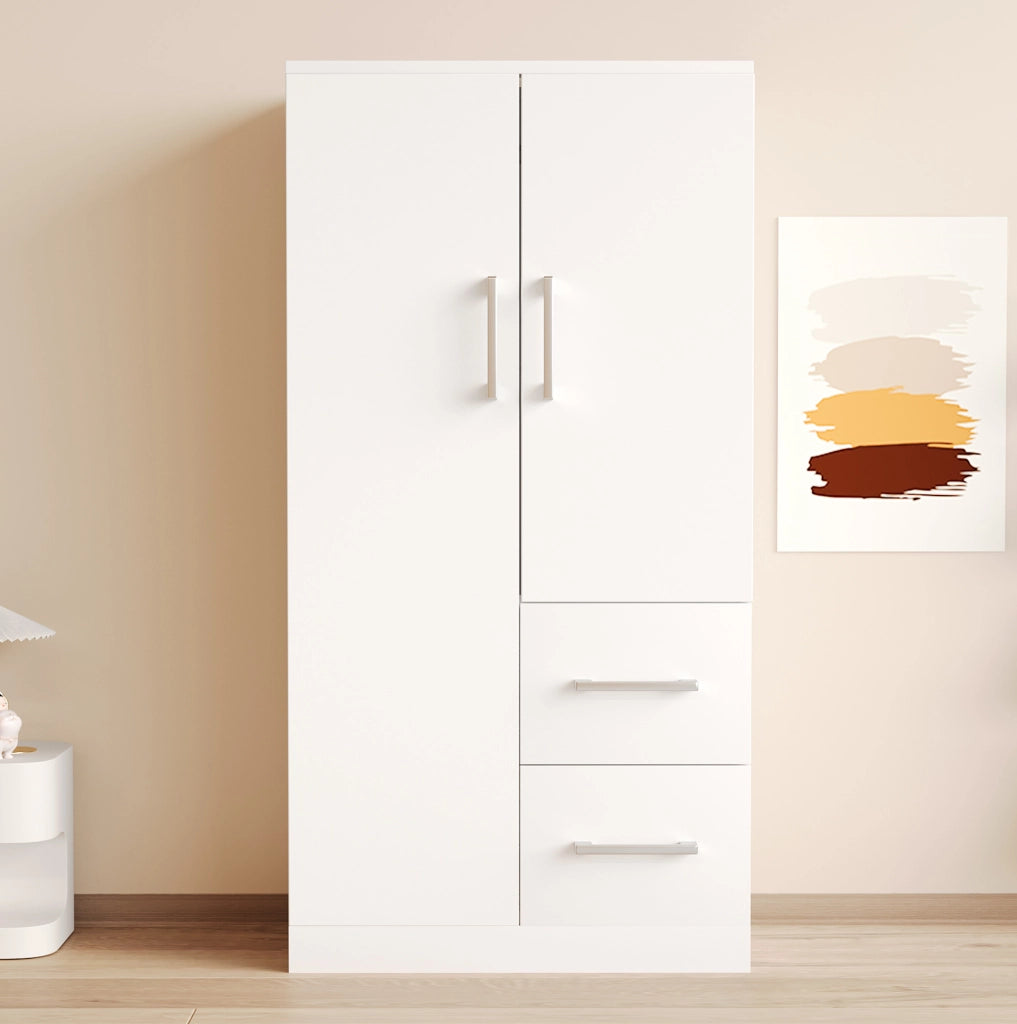 Armadio guardaroba 70x40x135 cm con 2 ante e 2 cassetti bianco HOMVRA