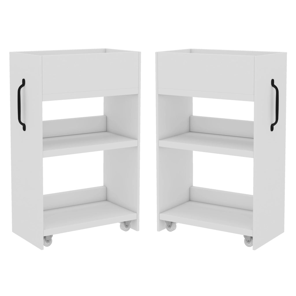 Libreria mobile con 1 cassetto e 2 ripiani, reversibile, con ruote, per soggiorno e bagno, bianco, 52 × 50 × 75 cm