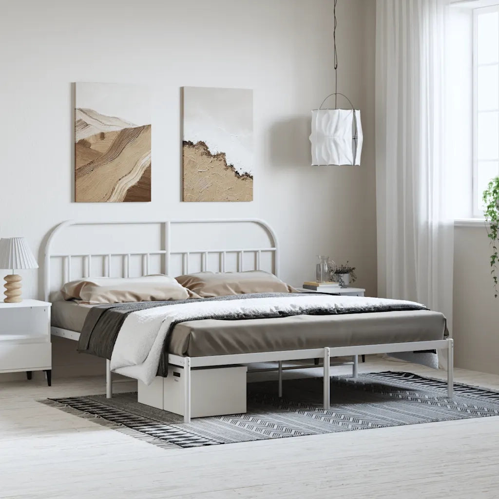 Giroletto con Testiera-Struttura Letto con testiera Metallo Bianco 183x213 cm 283444