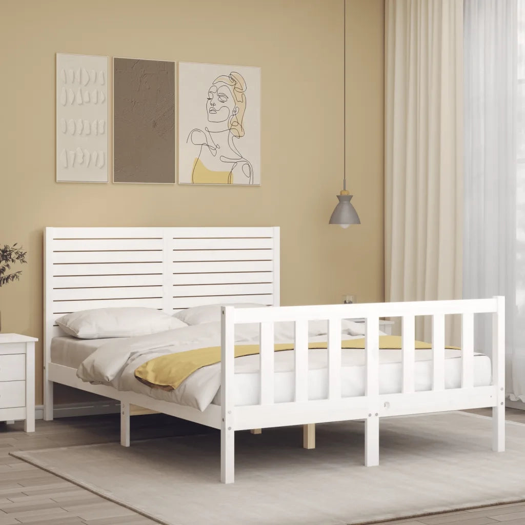 Letto senza Materasso-Struttura Letto Bianco 140x190 cm Legno Massello di Pino 937591