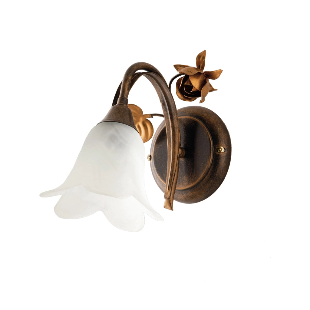 Applique Classico Arte Povera 1 Luce Ferro Battuto Marrone E Oro Serie Cestino