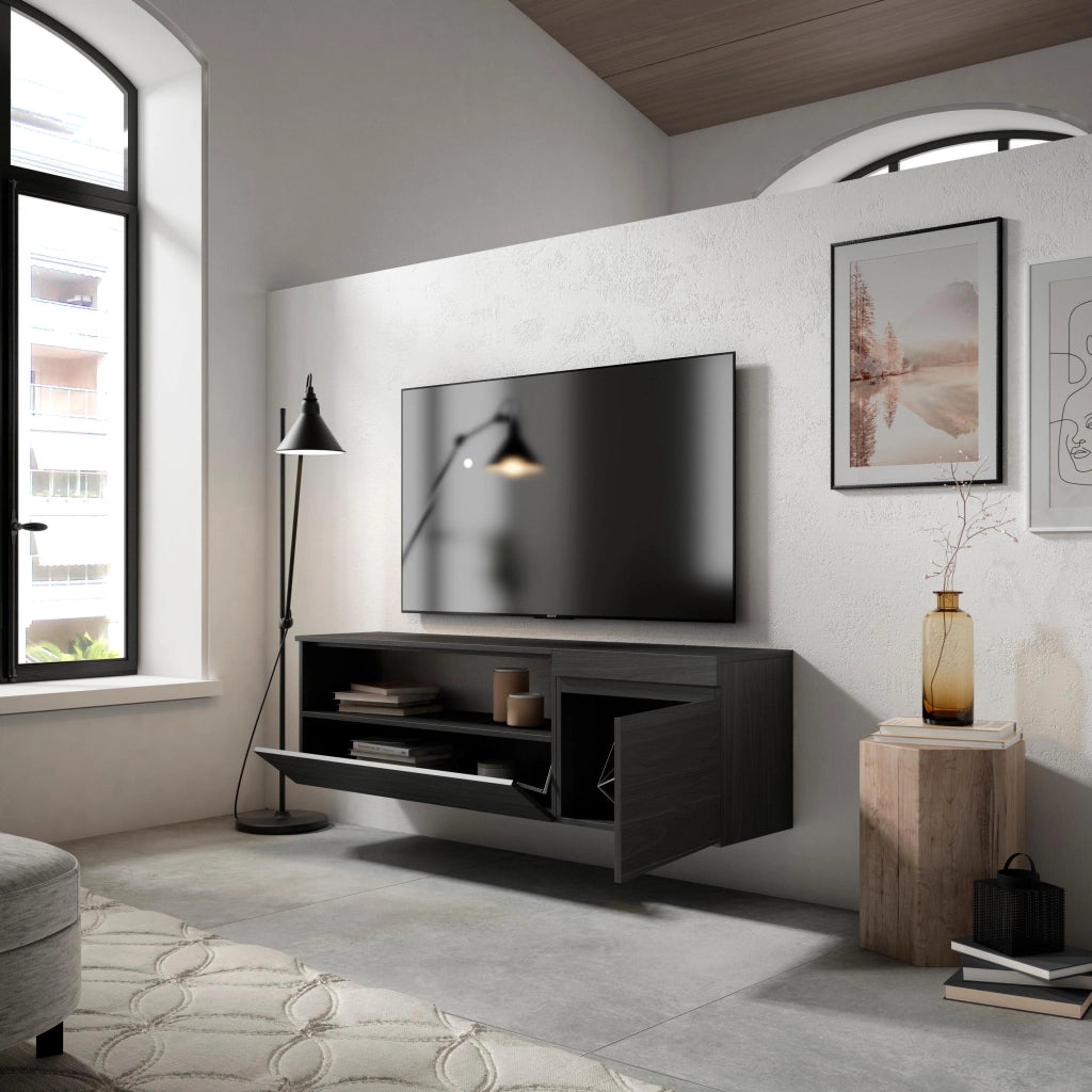 Mobile TV Soggiorno, 150x35x45cm, Per TV fino a 65", da appendere, Nero RF2477
