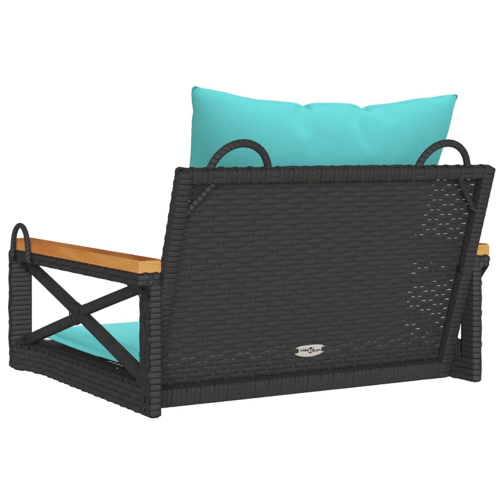 Panchina a Dondolo con Cuscini Nera 63x62x40 cm in Polyrattan 368178