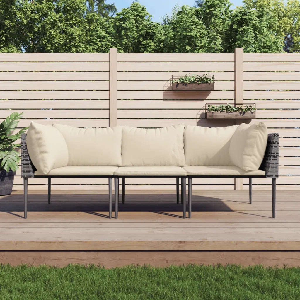Set Divani da Giardino 3 pz con Cuscini in Polyrattan Grigio 3186680
