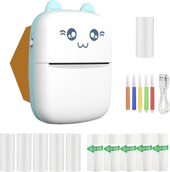 Stampante Mini - Stampante a Mano - Per Uso Mobile - Fotostampante Mobili - Senza Fili - Incluso 7 Rulli - Bianco