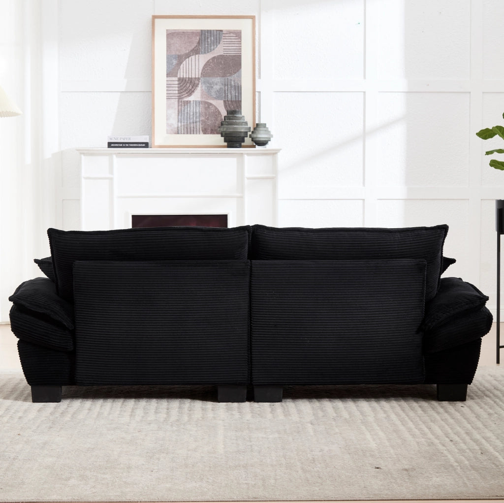 Divano a 2 posti in velluto nero 224x81x81 cm con braccioli imbottiti e cuscini