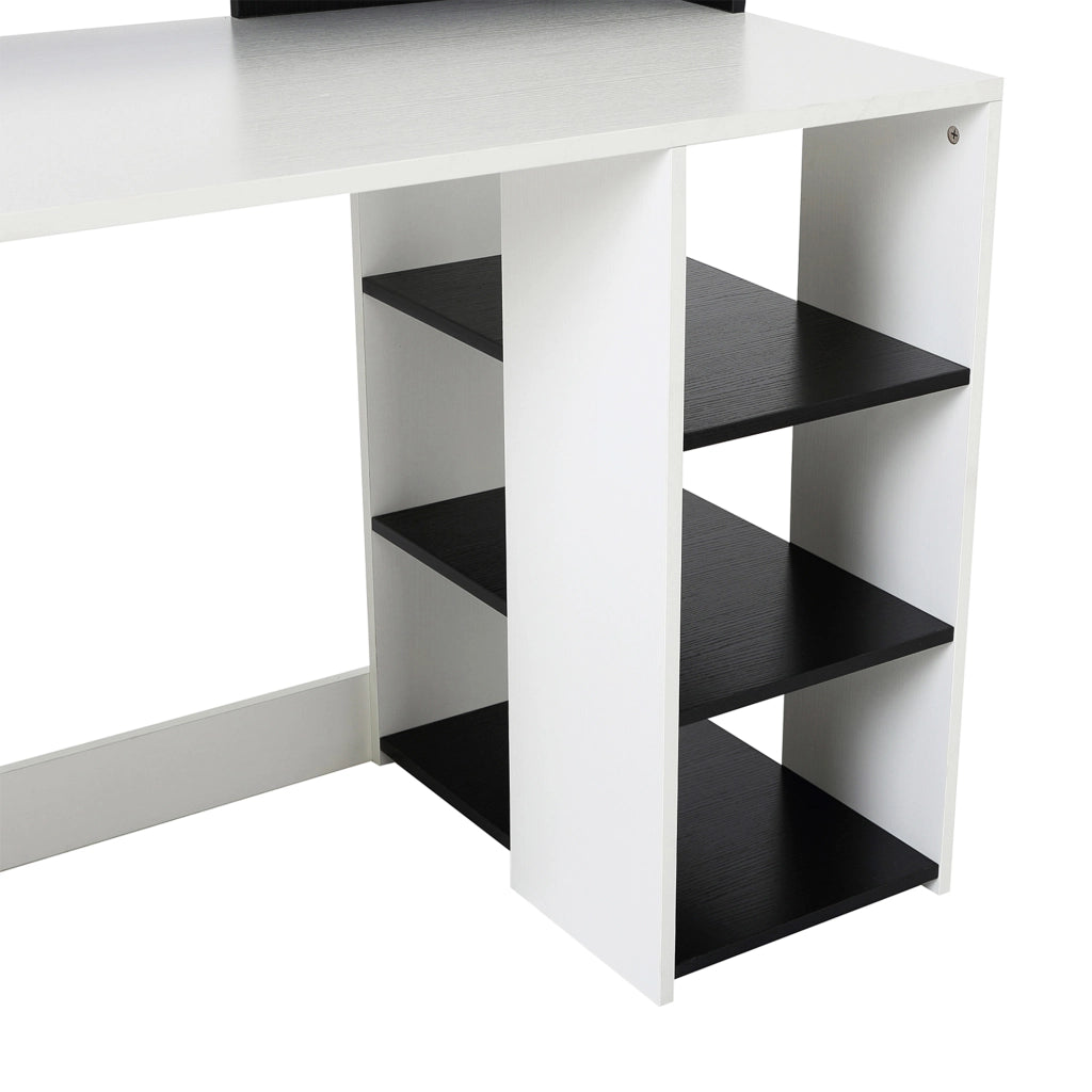 EasyComfort Scrivania per Ufficio con Ripiano Stampante, 2 Cassetti e 3 Mensole, in MDF Bianco e Nero, 137 x 55 x 92cm