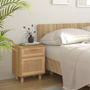 Comodino Marrone in Legno Massello di Pino e Rattan Naturalecod mxl 125913