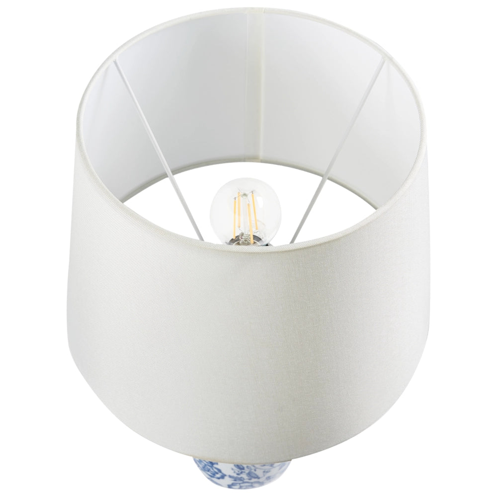 Lampada da tavolo Base in porcellana blu e bianca Paralume in lino ornato da motivi floreali Illuminazione del soggiorno e della camera da letto