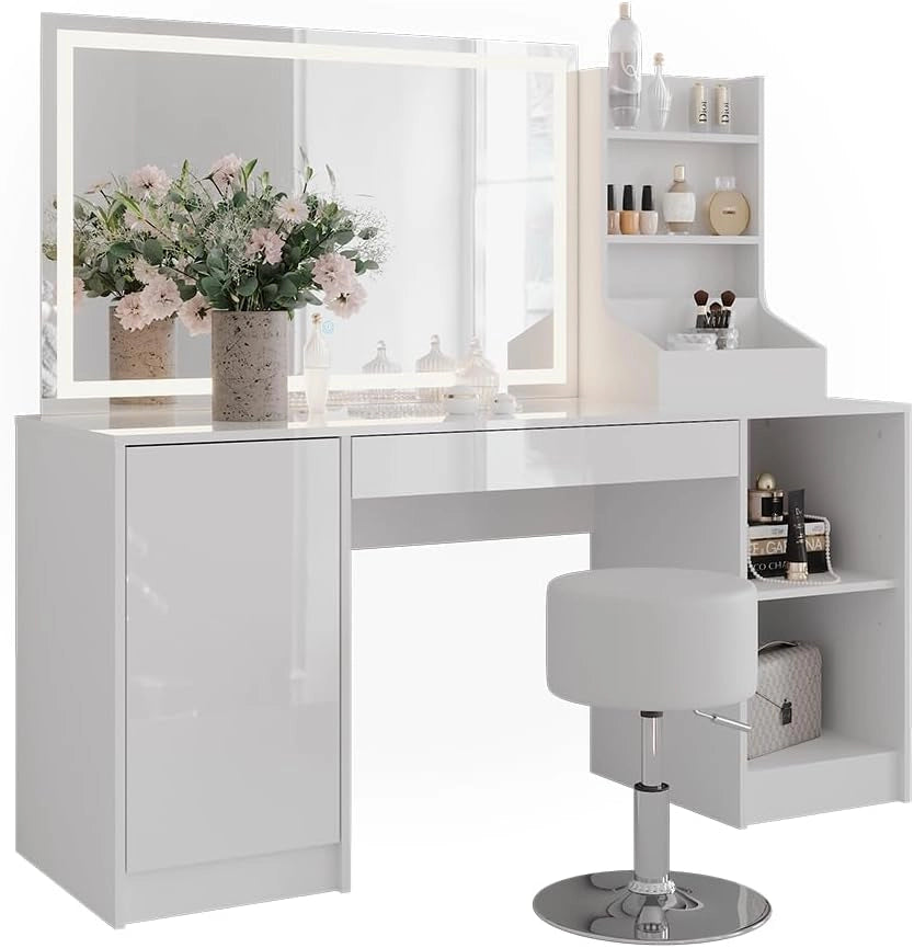 Tavolo da toeletta Sherry, Bianco/bianco lucido, 158.2 cm 4 parti