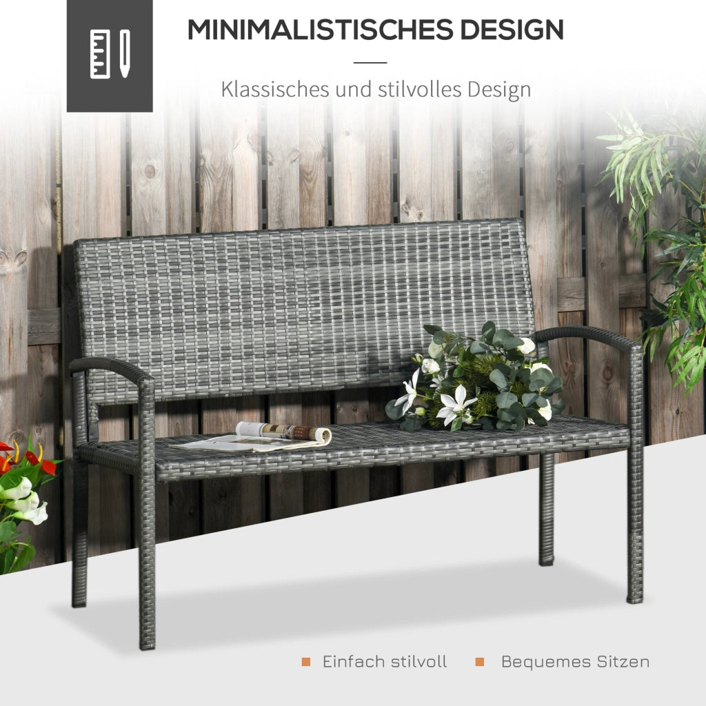 Panca da giardino a 2 posti in acciaio grigio con schienale in polyrattan 119 × 13 × 57 cm