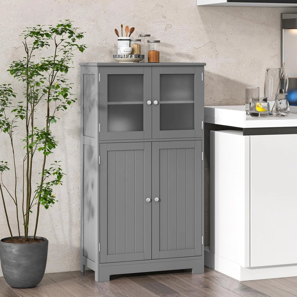 Mobile da bagno con 4 porte, ripiano regolabile a 3 livelli, cassettiera in legno per WC, ingresso, soggiorno e cucina, 60 x 30 x 109 cm (grigio)