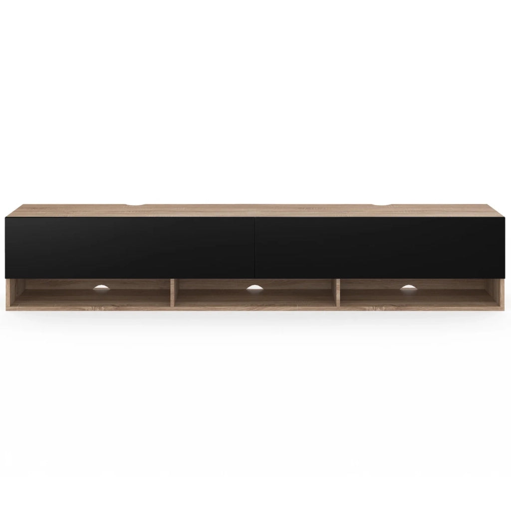 IDMarket - Mueble TV suspendido ELIO con estante de 2 puertas en madera y negro 180 cm