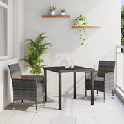 Set da Pranzo da Giardino 3 Pezzi Grigio Polyrattan