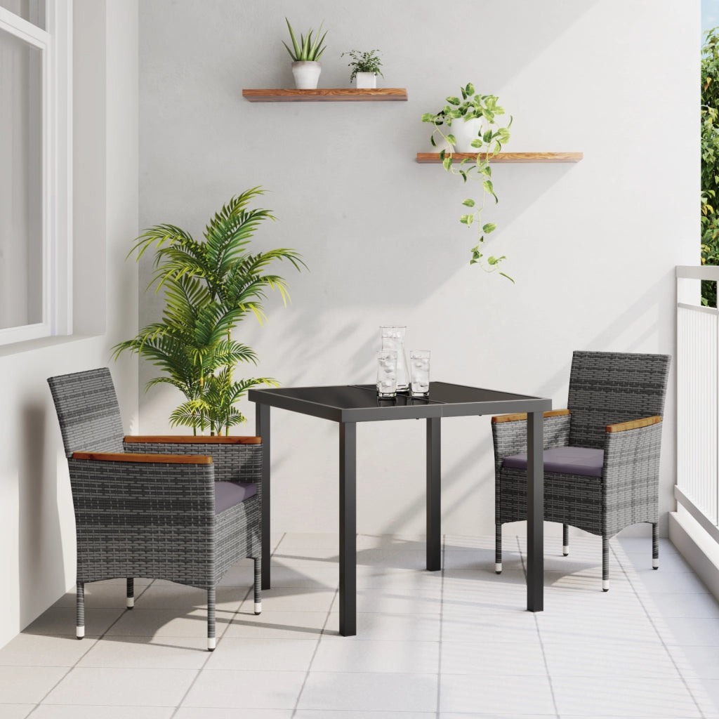 Set da Pranzo da Giardino 3 Pezzi Grigio Polyrattan