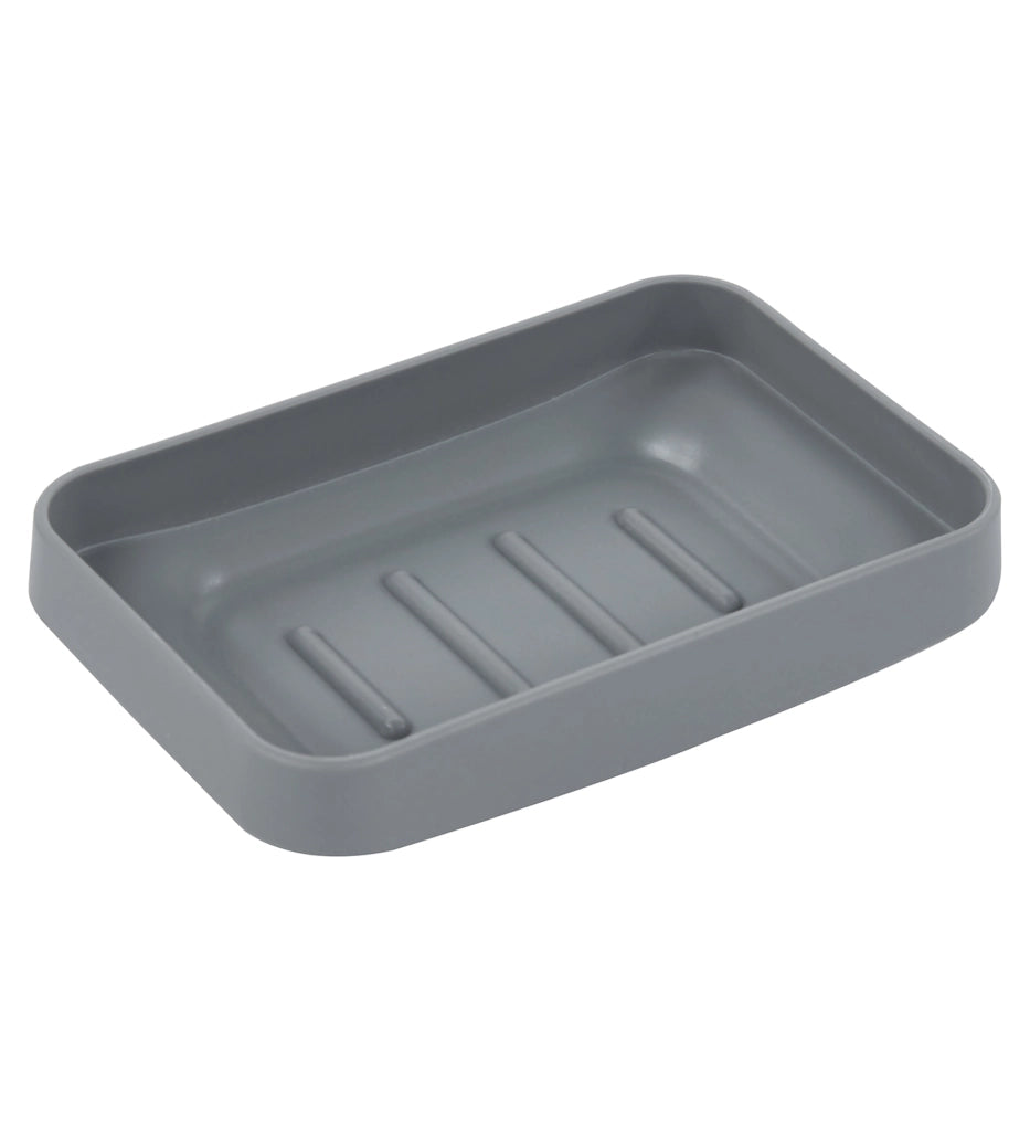 Set Completo Accessori Bagno 6 Pezzi Design Moderno In Plastica Resistente Con Finiture Lucide Incluso Cestino Pattumiera,Dispenser Sapone, PortaSaponetta, Porta Spazzolini, Portascopino - Grigio