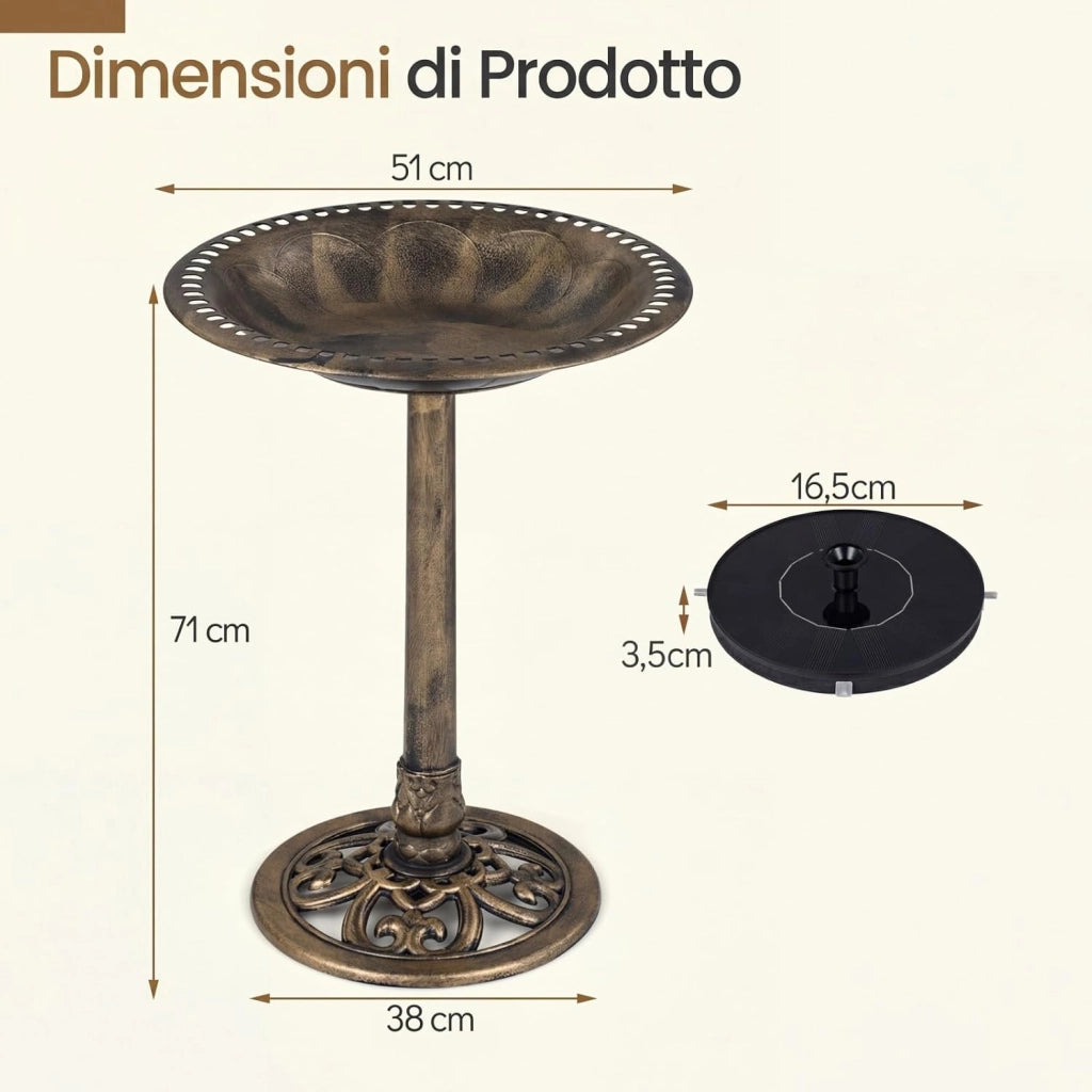 Mangiatoia per Uccelli da Esterno 2 in 1, Vasca per Uccelli con 6 Tipi di Ugelli, Base Robusta e Picchetti, Fontana Moderno Resistente alle Intemperie per Giardino e Cortile