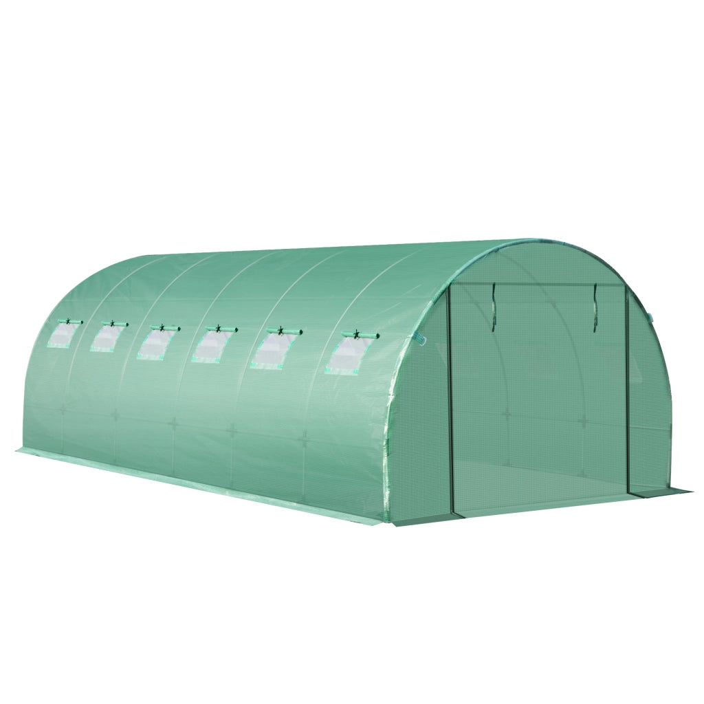 Telo di Ricambio per Serra da Giardino 6x3x2 m con 12 Finestre e Porta Avvolgibile Verde