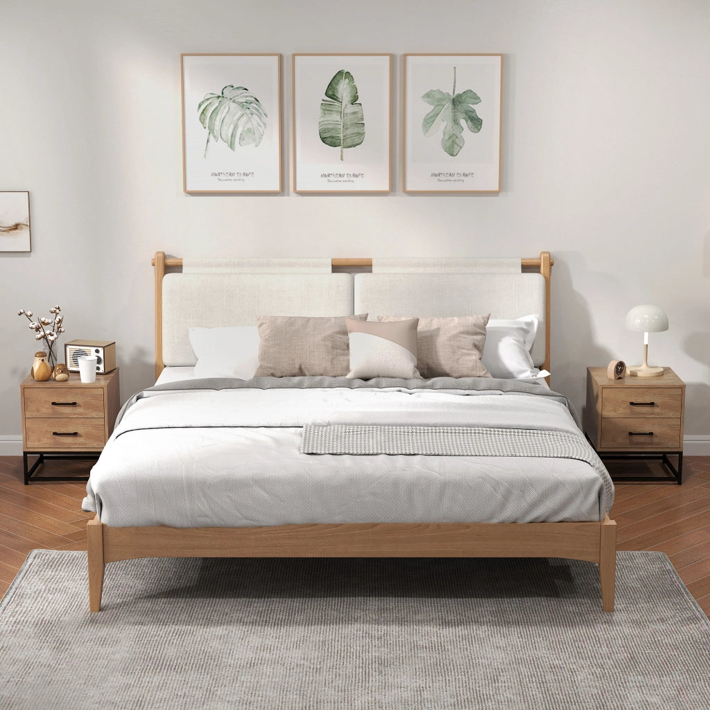 Set di 2 Comodini con 2 Cassetti Stile Industriale in Legno e Acciaio, Colore Legno