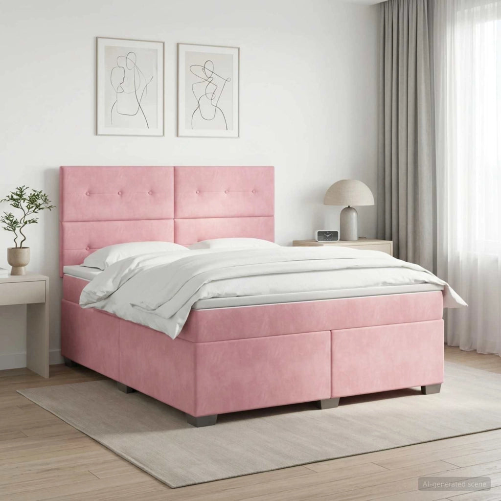 Letto box spring con materasso Rosa 160 x 200 cm Velluto 3453679