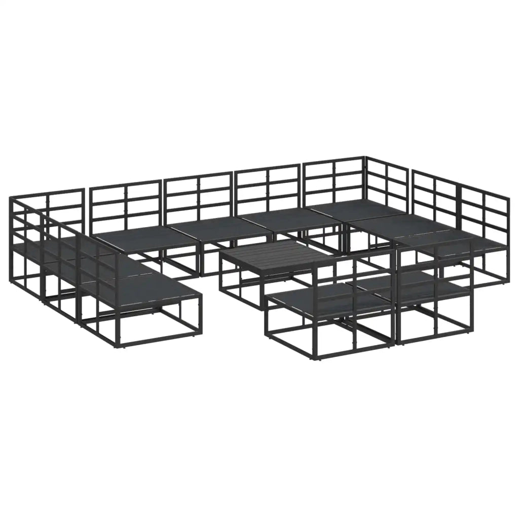 Set Divano da Giardino con cuscino 12 pcs Nero Alluminio