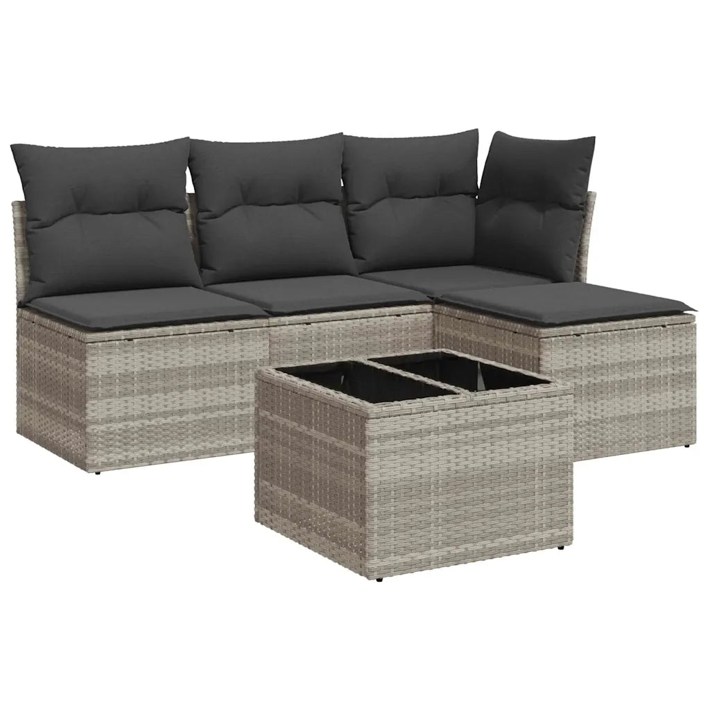 Set Divano da Giardino 5pz | Set Salotto da Giardino con Cuscini Grigio Chiaro Polyrattan