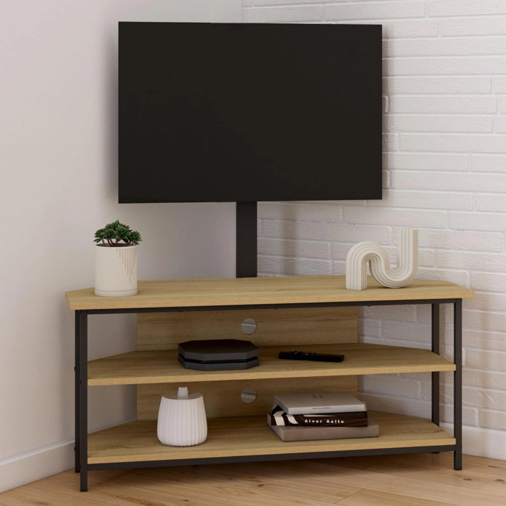 DETROIT Mobile TV angolare da 100 cm con ripiani e supporto TV regolabile da 32 a 70 pollici, design industriale
