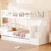 Letto a castello per bambini 90x200 cm con scala contenitore; 2 cassetti e rete a doghe; bianco