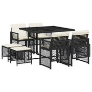 Set da Pranzo da Giardino 9 pz | Set Salotto da Giardino con Cuscini Nero in Polyrattan