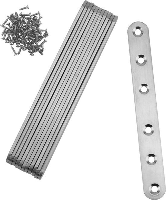 Connettori a piatto in acciaio inossidabile 153 mm x 20 mm - 12 pezzi di connettori a piatto a perforazione - connettore metallico 3 mm spesso - 72 viti