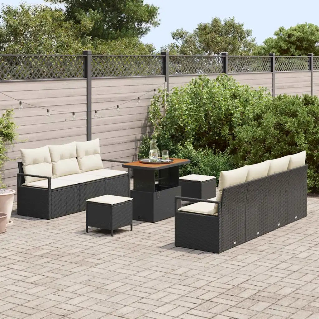 Set Divano da Giardino con cuscino 10 pcs Nero polyrattan 3362490