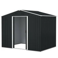 Casetta da Giardino 3.6m² in Acciaio Zincato con Prese d'Aria, Capanno da Giardino con Tetto Inclinato, Doppie Porte Scorrevoli Bloccabili, Capanno Porta Attrezzi, 236x174x190cm, Grigio Scuro