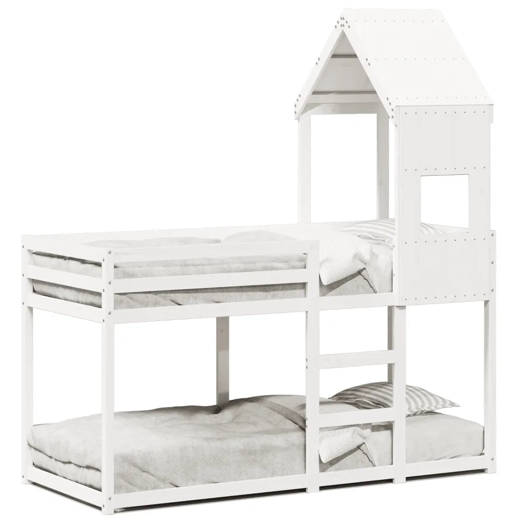 Letto a Castello senza Materasso Bianco 90x190cm Massello Pino