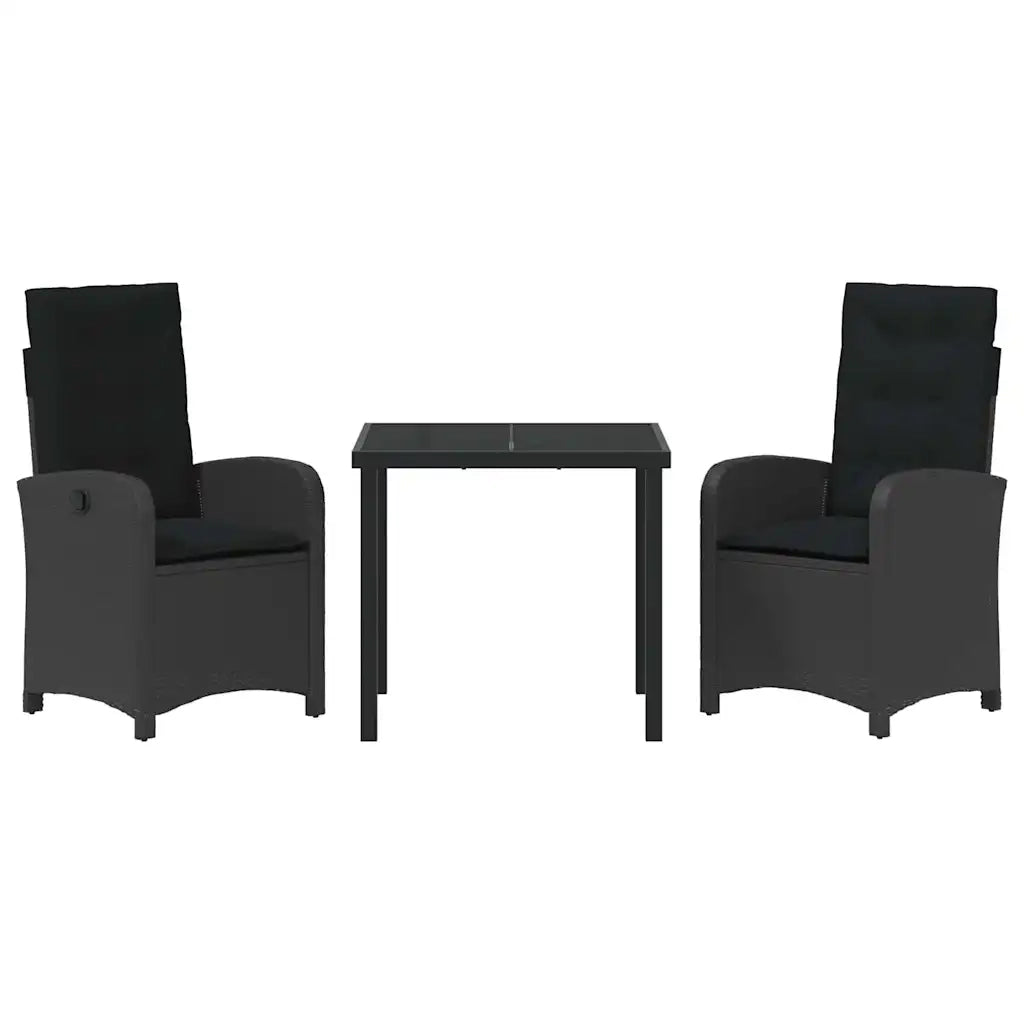 Set da Pranzo per Giardino con cuscino 3 pcs Nero polyrattan 3380260
