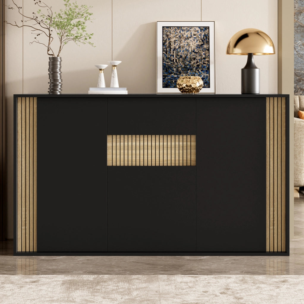 Credenza con 3 ante; 1 cassetto e LED regolabile; 140x40x82 cm; nero naturale