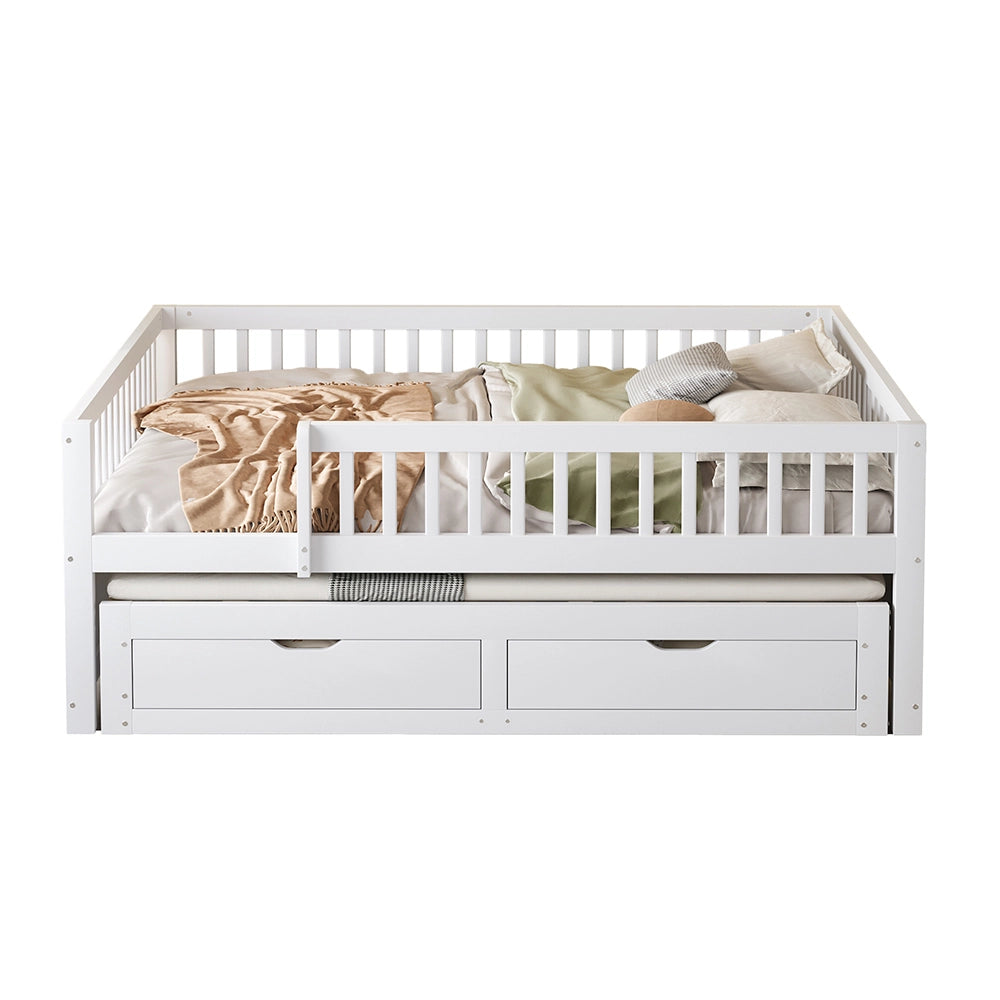 Divano letto-Xylo-140x200 cm-2 cassetti, legno bianco