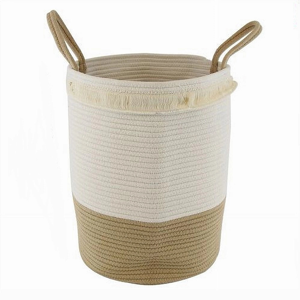 Trade Shop - Cesto Portabiancheria Sporca In Corda Intrecciata Borsa Con Manici 35x45cm 10657 -