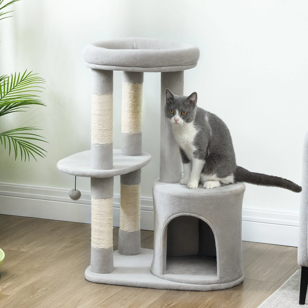 Albero per gatti con tiragraffi, piattaforma e palla ¨C zephmum ¨C grigio chiaro 60x45x90 cm