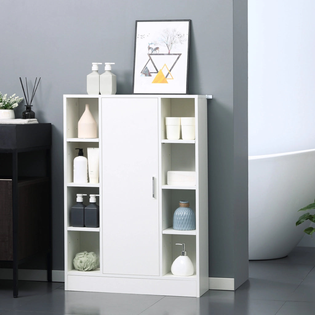 Armadietto da Bagno in Legno con 8 Ripiani e 1 Anta ¨C zephmum ¨C Bianco 71x22x100 cm