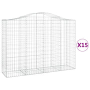 Cestini gabbioni recinzione a gabbia muro di contenimento ad arco 15 pezzi 200 x 50 x 140/160 cm ferro zincato argento 02_0040415