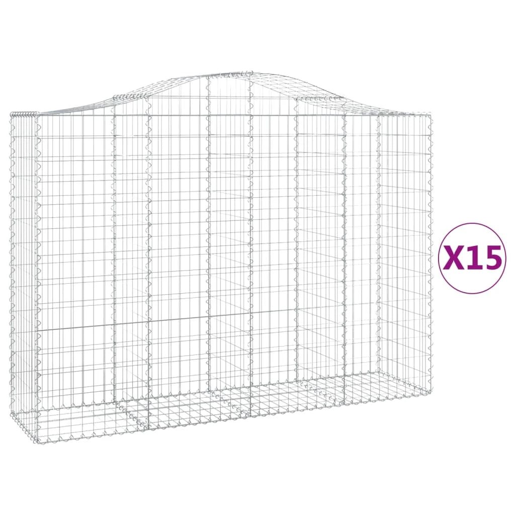 Cestini gabbioni recinzione a gabbia muro di contenimento ad arco 15 pezzi 200 x 50 x 140/160 cm ferro zincato argento 02_0040415